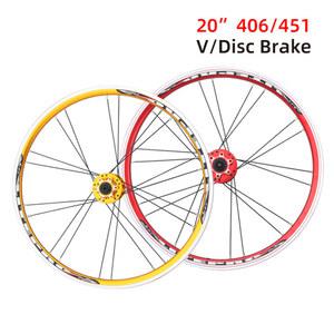 휠셋 JKLitepro 자전거 휠 406/451 디스크/V 브레이크 알루미늄 이중층 림 BMX 접이식 자전거 휠셋 20 인치
