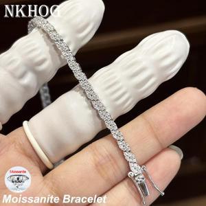 NKHOG 풀 모이사나이트 테니스 팔찌, S925 실버 스파클링 다이아몬드, 남녀공용 파티 웨딩 뱅글, 쥬얼리 선