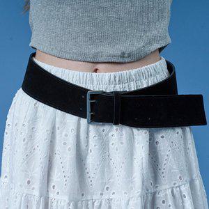 [KOLEAT]스웨이드 천연 소가죽 와이드 레이어드 빅버클 벨트 [BLACK]