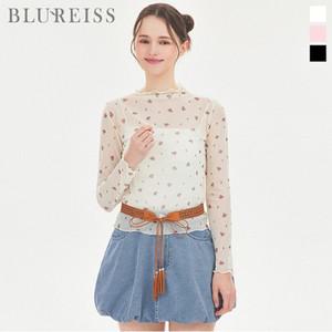 [블루레이스] 시스루 플라워 웨이브 모크넥 티셔츠_B5S1TS6720