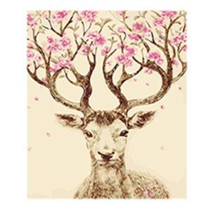 [JHQRMFNX_4B]DIY명화그리기 유화 분홍 꽃 사슴 40X50