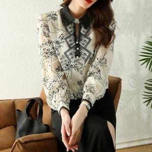 F55796 작은플라워 카라 레이스 쉬폰 블라우스 출근룩