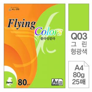 삼원 A4색지 복사용지 프린터용지 플라잉칼라 80g 25매 그린형광