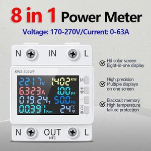 170-270V/63A 전력계 8in1 컬러 스크린 다기능 AC 에너지 암페어 와트 Kwh 미터 원격 제어