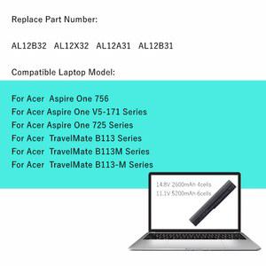 컴퓨터 노트북 C710 V5 배터리 AL12B31 725 크롬북용 AL12B32 B113 셀 AL12A31 Aspire 171 노트북 TravelMate Acer AL12X32 756 One