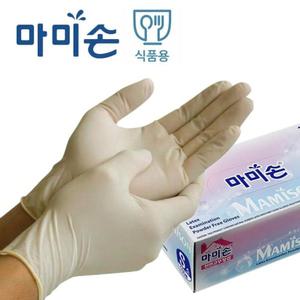 마미손 천연 1회용 식품용 라텍스장갑 100매/두꺼운/요리용/실험용/니트릴/장갑/라텍스/위생/작업