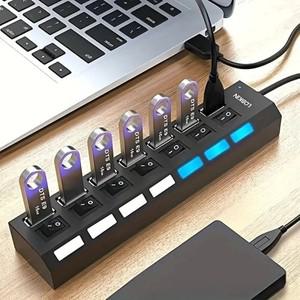 투야 스마트봇고속 47 포트 USB 허브 2.0 어댑터 확장기 멀티 분배기 PC 노트북 용 LED 램프 스위치가있는