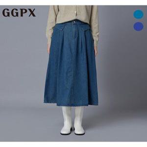 [GGPX]포켓 핀턱 A라인 데님 스커트 (GP2SK003F)