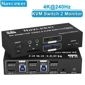 호환 Navceker 4K 240Hz 2x2 HDMI DP KVM 스위치 듀얼 모니터 확장 디스플레이 USB 스위처 2 in out for 컴