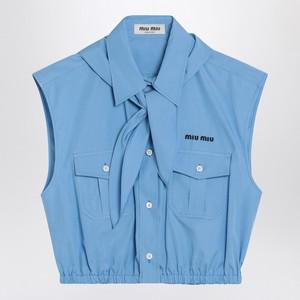 라이트 블루 코튼 포플린 노티드 스카프 슬리브리스 셔츠 MK1919OOO10RG F0013