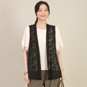 애비뉴투지 엄마옷 블라썸 레이스 원버튼 시스루 여성 여름 단추 오픈 하프 조끼 V05503