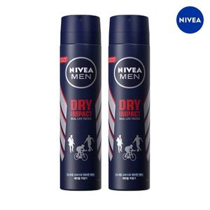니베아 다한증 얼굴 땀억제제 겨드랑이 데오드란트스프레이 드라이임팩트 포맨 200ml 2개
