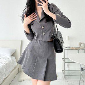 [옷자락]여자 봄 포멀 정장 하객룩 더블 포켓 크롭 자켓_P357376996
