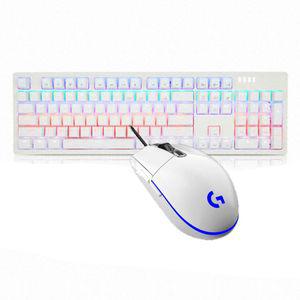 HACKER K515 화이트적축 + 로지텍 G102IC 게이밍 세트 축교환 기계식 청축 측면RGB
