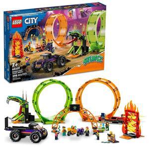 LEGO City Stuntz 더블 루프 스턴트 아레나 60339, 몬스터 트럭 놀이 세트, 장난감 오토바이 2개, 경사로,