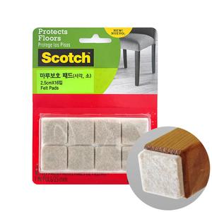 3M 스카치 마루보호패드 사각 소형 16개입 2.5mm 소음/긁힘방지 펠트 의자다리 스티커