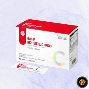 올바른 메가 비타민C 3000mg 90포 3g 1개 3개월 세포보호 항산화작용 분말형 간편