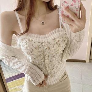 [XBG459L5]프릴 레이스 크롭탑 캐미솔 이너나시 코르셋