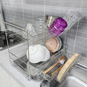 물빠짐 스텐 식기건조대 2단 / 주방 싱크대 씽크대 선반 그릇 설거지 건조대 정리대