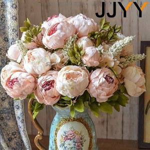 졸업꽃다발 JJYY 인조 꽃 부케 유럽 스타일 모란 실크 플라스틱 액세서리 13 헤드