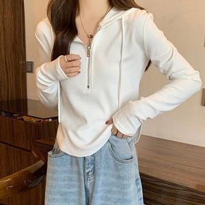 긴팔티셔프 반집업 기본핏 캐주얼 여성티셔츠 후드티