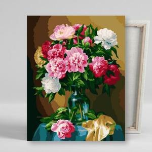 [BZJL8OD4_4C]DIY 페인팅 캔버스 물감 붓 세트 모란화병