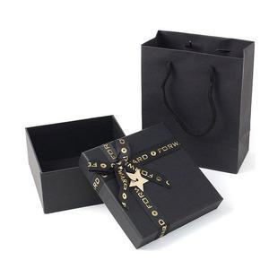 [JHP7O3QT_51]블랙 골드 선물포장상자 리본 쇼핑백 15X15cm