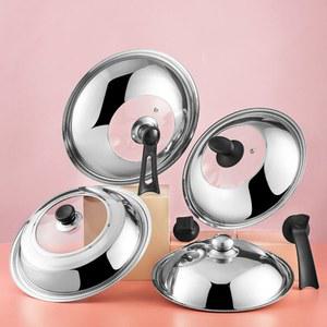 스테인레스 스틸 투명 냄비 뚜껑 범용 화상 방지 웍 커버 검정색 플라스틱 손잡이 내열성 28 cm 30 32 34 36 38cm