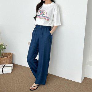 [옷자락]여자 여름 쿨 원버튼 와이드 슬랙스 찰랑 밴딩 팬츠_P364635097