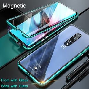 Oneplus 7 Pro 1 + 7 용 자기 흡착 금속 전화 케이스, 양면 유리 360 전체 보호 커버 One Plus 9 6T Fundas