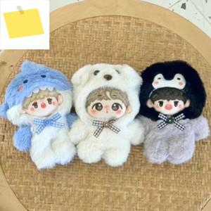 상어 곰 모양 아이돌 의상, 10cm 면 인형 옷, 만화 스타일 바디 수트, 미니 봉제 장난감 액세서리, 새제품