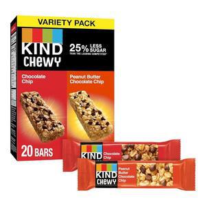 KIND Chewy 그래놀라 바, 버라이어티 팩, 초콜릿 칩 및 땅콩 버터 초콜릿 칩, 글루텐 프리, 100칼로리, 통
