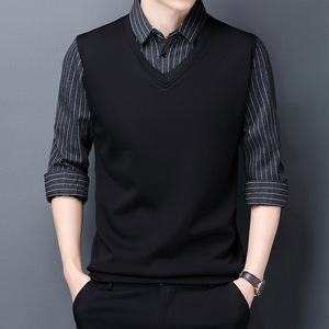 남자긴팔티 셔츠 긴팔티 밑단 카라 스트라이프 캐주얼 봄가을 상의 이중 심쿵마켓