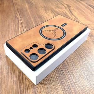 삼성 갤럭시 S25 S24 S23 S22 S21 울트라 플러스 FE 참고 20 S22Plus 뒷면 커버에 대한 Magsafe 케이스에 대한 빈티지 사슴 그림 가죽