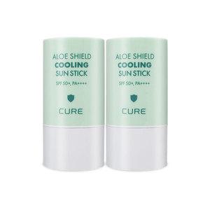 김정문알로에 큐어 쉴드 쿨링 선스틱 23g(SPF50+) 민트스틱 수딩자차 2개 Sm