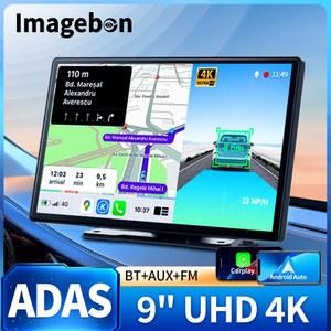 룸미러 블랙박스 Imagebon 9인치 4K ADAS 무선 대시 CarPlay Android 자동 듀얼 녹화 GPS 네비게이션 야간 투시경 차량용 DVR 포함