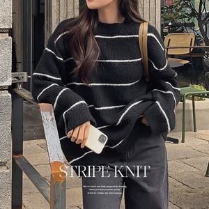 핫핑 스튜 루즈핏 단가라 스트라이프 긴팔니트티
