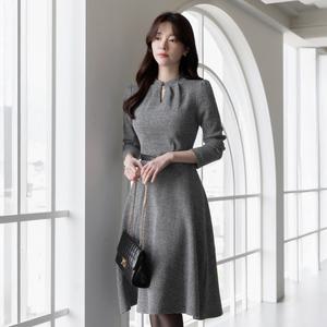 [시크라인] (~XXL까지) 캐스트 트임 핀턱 트위드 원피스 겨울 오피스룩 하객룩 연말룩 모임룩 파티룩 빅사이즈