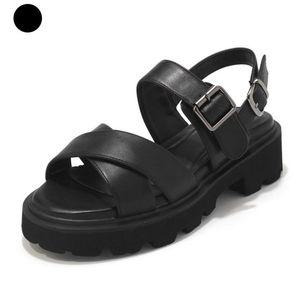 [갤러리아] 세라 여성 소가죽 스트랩 메리제인 통굽 샌들 C24S011 검정 4CM