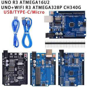 UNO R3 공식 ATMEGA16U2/UNO+WiFi R3 MEGA328P 칩 CH340G Arduino UNO R3 개발 보드 WeMos ESP8266 USB/TYP