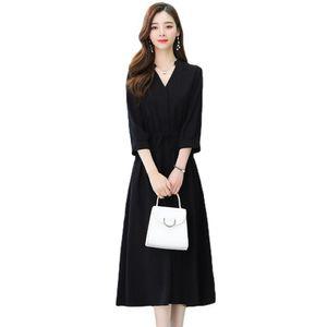 여성 예쁜 쉬폰 원피스 블랙 브이넥 여름 허리 슬림핏 캐주얼 프렌치 롱 스포M2