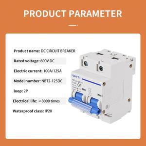 XIONGISOLAR NBT2-125DC 태양광 스위치 미니 회로 차단기 MCB 2P PV 딘 레일 DC 600V 80A 100A 125A 10kA C