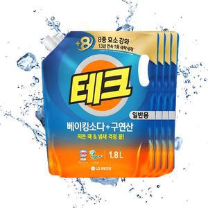 [LG생활건강] LG생활건강 테크 베이킹소다 구연산 액체세제 1.8L 리필 일반 X 4개