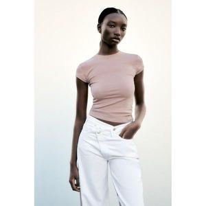 매장정품 자라 ZARA 슬림핏 반소매 티셔츠 - 베이지 핑크 4174325613 1826699