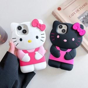 iPhone 11 12 미니 13 프로 14 플러스 15 16 프로 맥스 XS XR X 7 8 SE 2020 헬로 키티 3D 실리콘 소프트 폰 케이스