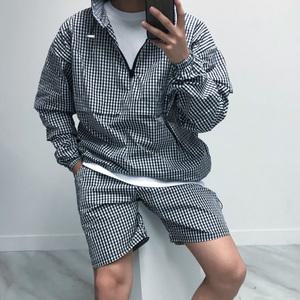 체크 아노락 후드 트레이닝세트 남자 윈드브레이크 셋업 여름 트레이닝복