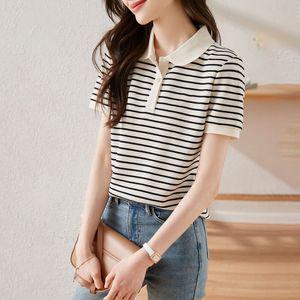 스타일아유 스트라이프 줄무늬 배색 폴로넥 여성 여름 반팔 베이직 티셔츠 데일리 TS2771
