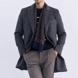 [보이투맨] XO206 캐주얼 울혼방 모직 더블코트 롱코트