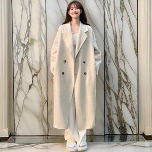 [옷자락]여자 카라 데일리 오버핏 버튼 모직 더블 롱코트