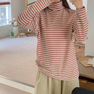 [옷자락]여자 기모단가라 목폴라 루즈핏 겨울 롱슬리브 티셔츠_P376739489